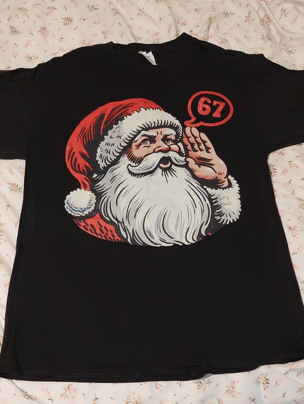 Port and Company Black Santa Graphic Tee with Red Accents